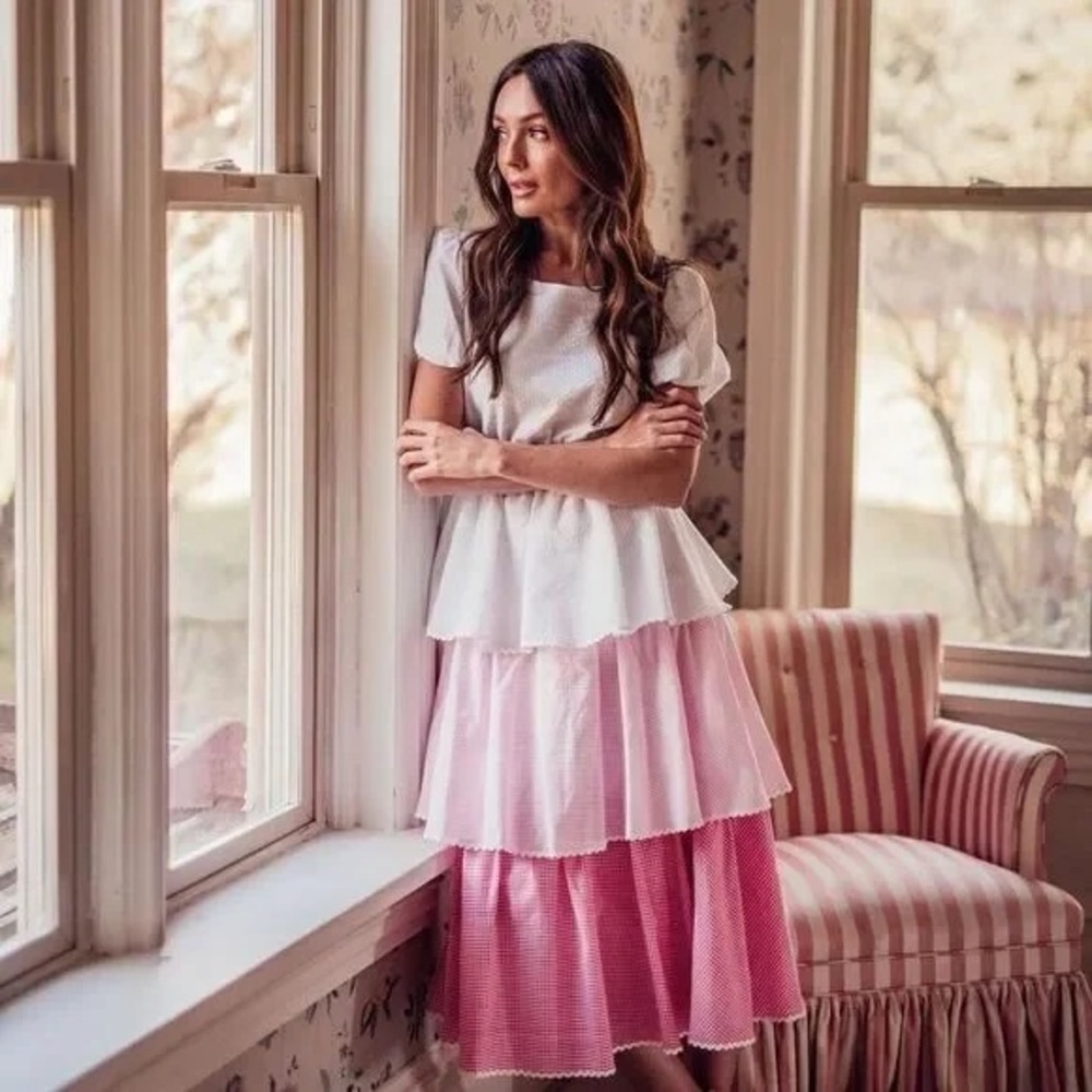 JessaKae Pink and White Layered A-Line Dress - NWT